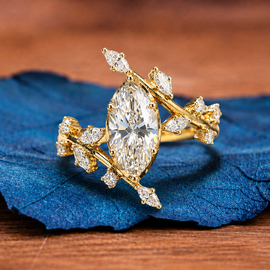 Floral Style  Marquise Cut Lab Grown Engagement Rings Vintage Art Deco  Wedding Rings Nature Inspired Ring Anniversary Ring