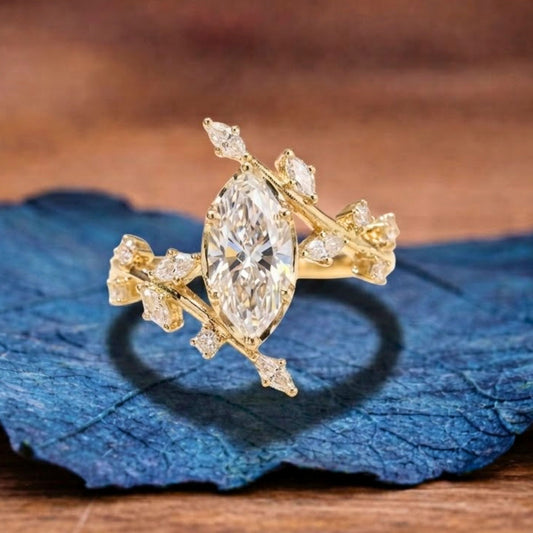 Floral Style  Marquise Cut Lab Grown Engagement Rings Vintage Art Deco  Wedding Rings Nature Inspired Ring Anniversary Ring