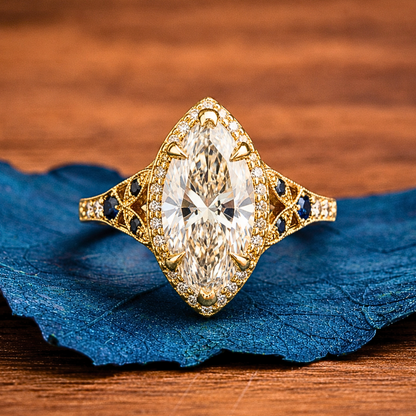Marquise Halo Set Lab Grown Engagement Ring Vintage inspired Wedding Ring