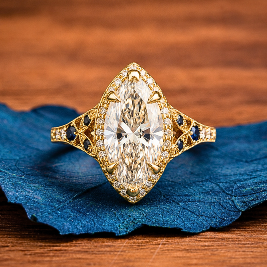 Marquise Halo Set Lab Grown Engagement Ring Vintage inspired Wedding Ring