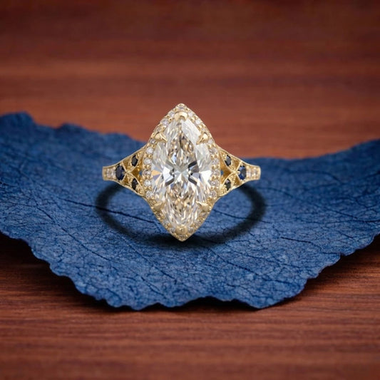 Marquise Halo Set Lab Grown Engagement Ring Vintage inspired Wedding Ring