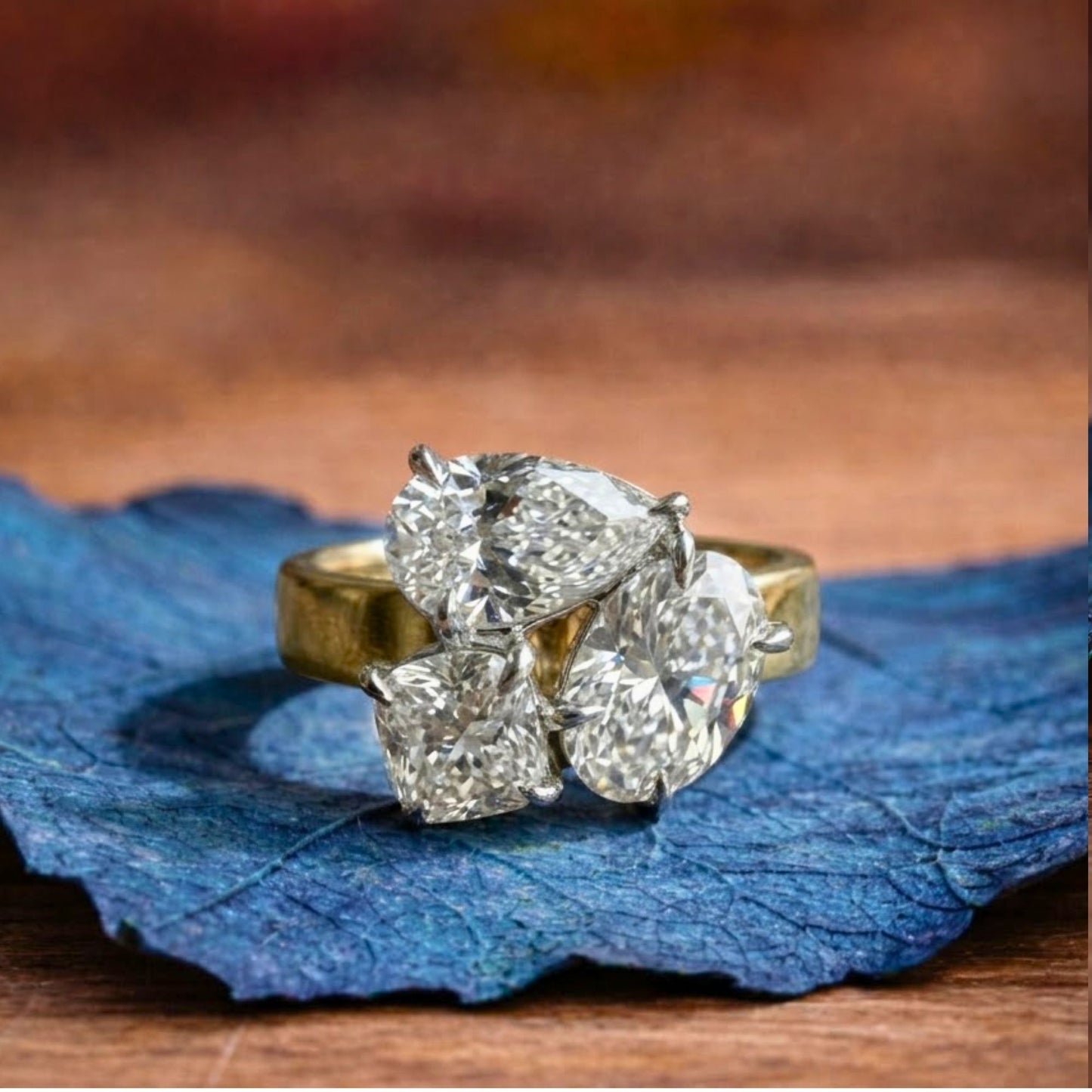 5.00 tcw three stone pear and oval and cushion moissanite engagement ring solid gold wedding ring past present future ring anniversary ring