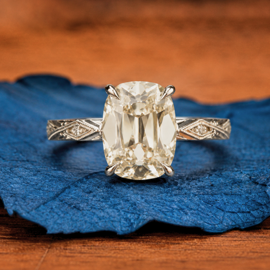 Old Mine Elongated Cushion Vintage Lab Grown Engagement Ring