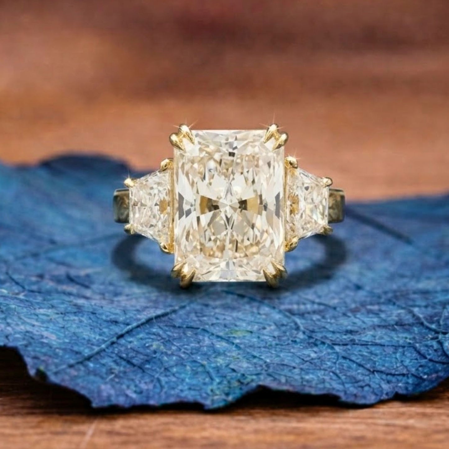 radiant moissanite engagement ring three stone vintage inspired gold wedding ring