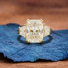 Radiant Moissanite Engagement Ring Three Stone Vintage Inspired Gold Wedding Ring