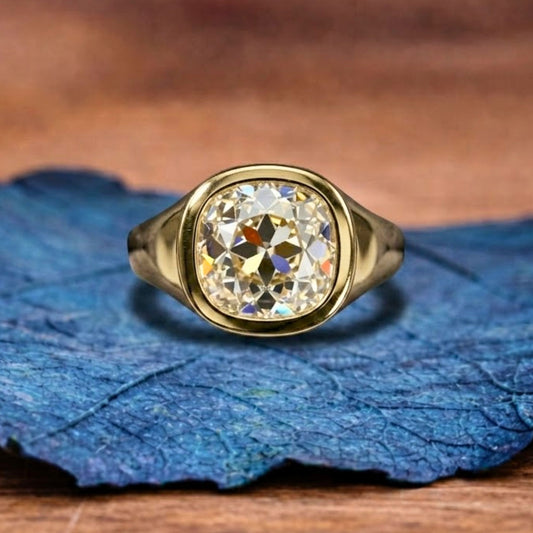 Bezel Set Old Mine Elongated Cushion Moissanite Engagement Ring East West Wedding Gold Ring