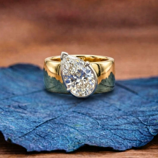 Old Mine Pear Cut Lab Grown Engagement Ring East West Gold Wedding Ring
