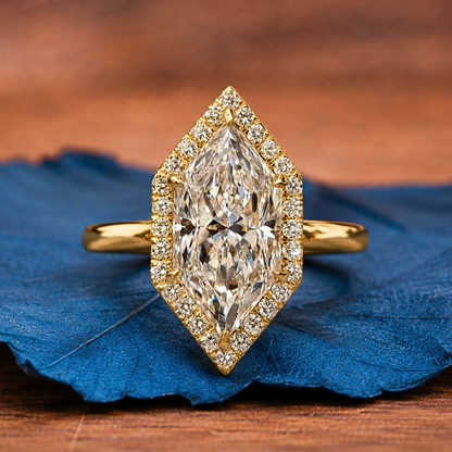 Dutch Marquise Moissanite Halo Set Engagement Ring Solid Gold Wedding Ring