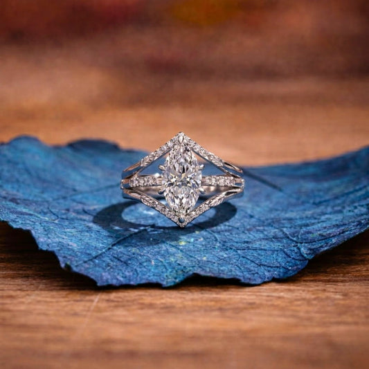 Marquise Cut Lab Grown Bridal Engagement Ring Set Unique Jewelry