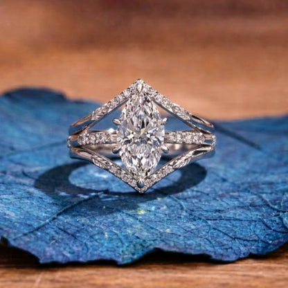 Marquise Cut Moissanite Bridal Engagement Ring Set Unique Jewelr