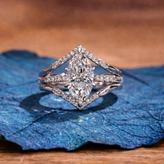 Marquise Cut Lab Grown Bridal Engagement Ring Set Unique Jewelry