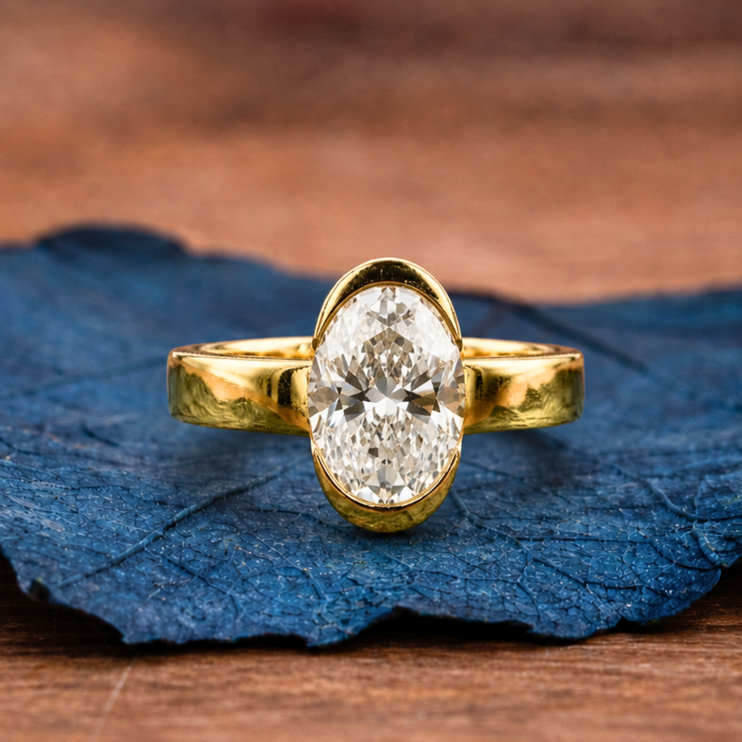 half bezel oval cut moissanite engagement ring unique gold wedding anniversary ring