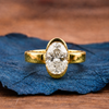 Half Bezel Oval Cut Moissanite Engagement Ring Unique Gold Wedding Anniversary Ring