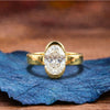 Half Bezel Oval Cut Lab Grown Engagement Ring Unique Gold Wedding Anniversary Ring