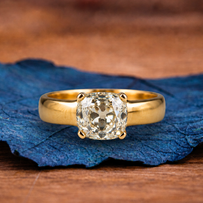 Old Mine Cushion Cut Lab Grown Engagement Ring Solitaire Gold Wedding Ring