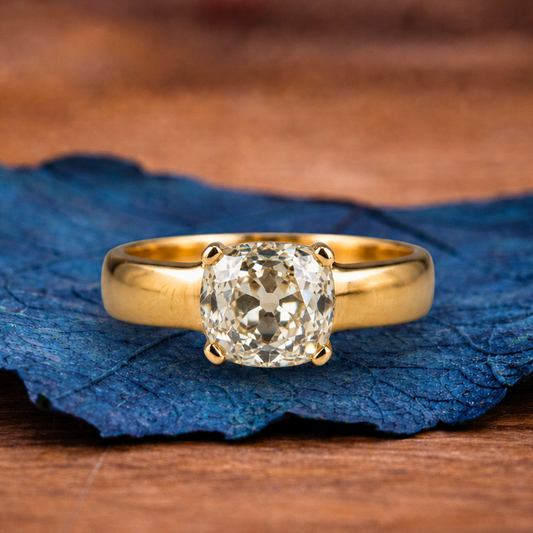 Old Mine Cushion Cut Lab Grown Engagement Ring Solitaire Gold Wedding Ring