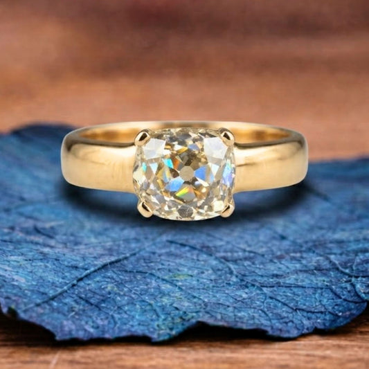 Old Mine Cushion Cut Moissanite Engagement Ring Solitaire Gold Wedding Ring