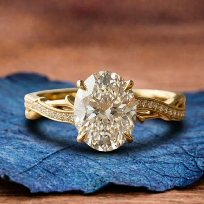 Oval Cut Moissanite Diamond Engagement Ring Gold Vintage Inspired Ring