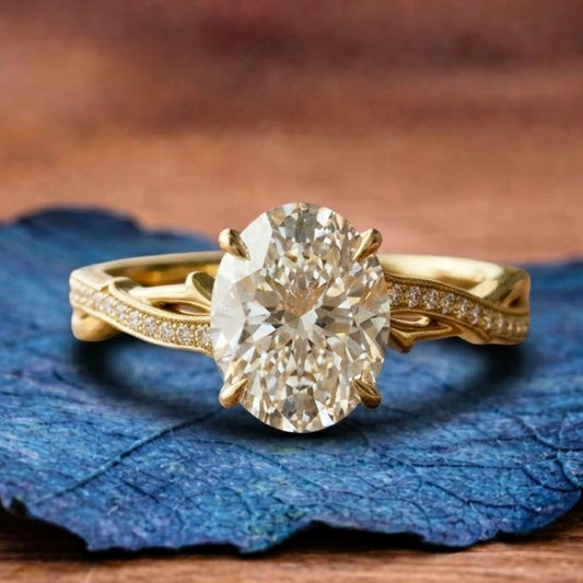 Oval Cut Moissanite Diamond Engagement Ring Gold Vintage Inspired Ring