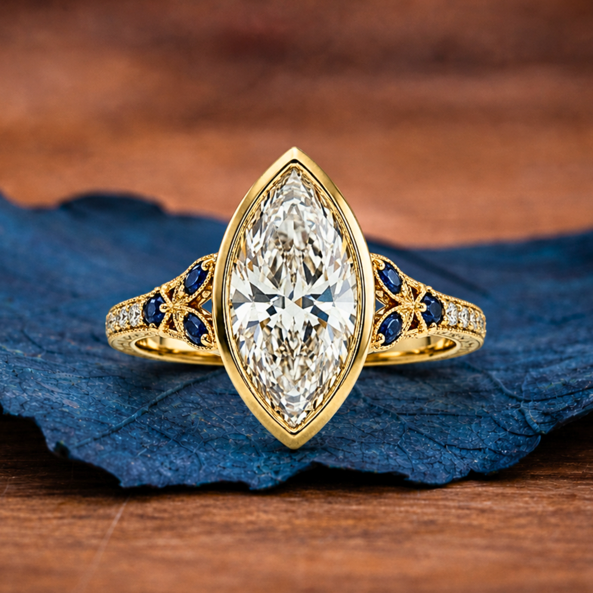 art deco bezel set marquise lab grown engagement ring vintage gold wedding ring