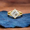 Asscher Cut Lab Grown Engagement Ring Split Shank Gold Unique Ring