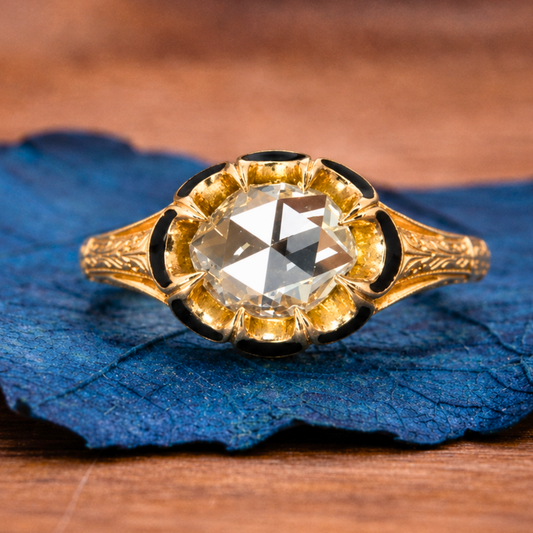Oval Rose Cut Lab Grown Engagement Ring Unique Eight Prong Wedding Ring