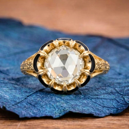 Oval Rose Cut Lab Grown Engagement Ring Unique Eight Prong Wedding Ring