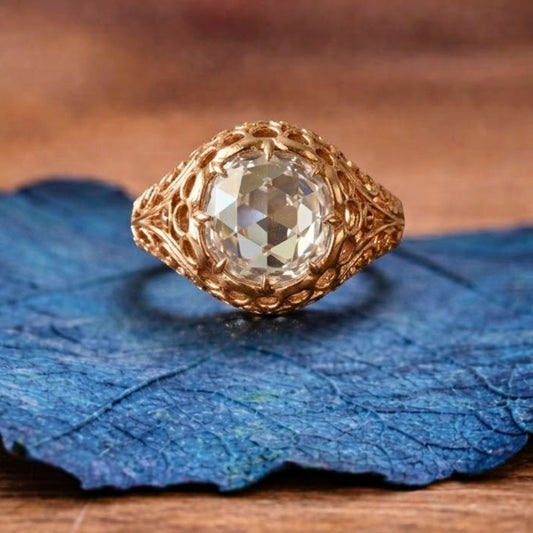 Antique Round Cut Moissanite Engagement Ring Vintage Inspired Wedding Ring