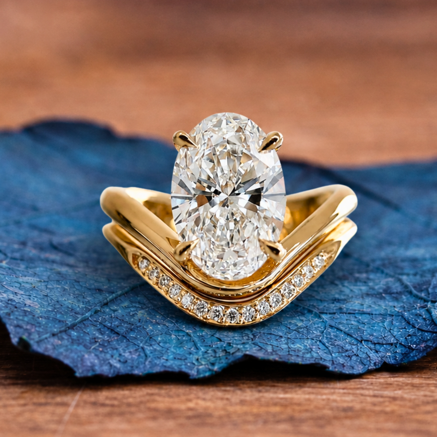 oval cut moissanite  engagement bridal set curve band wedding ring set