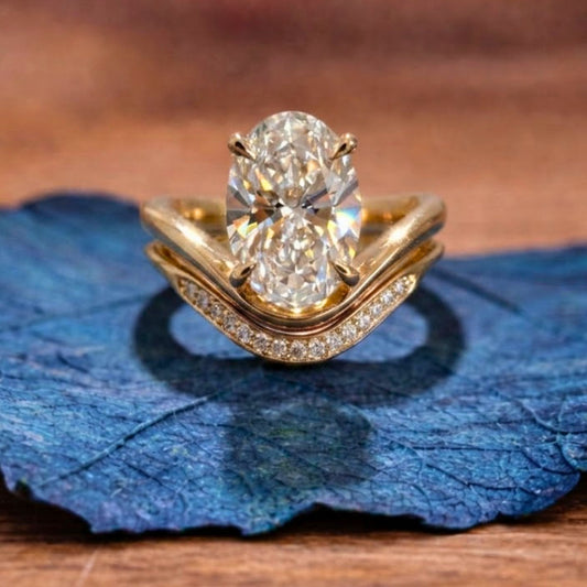 Oval Cut Moissanite  Engagement Bridal Set Curve Band Wedding Ring Set