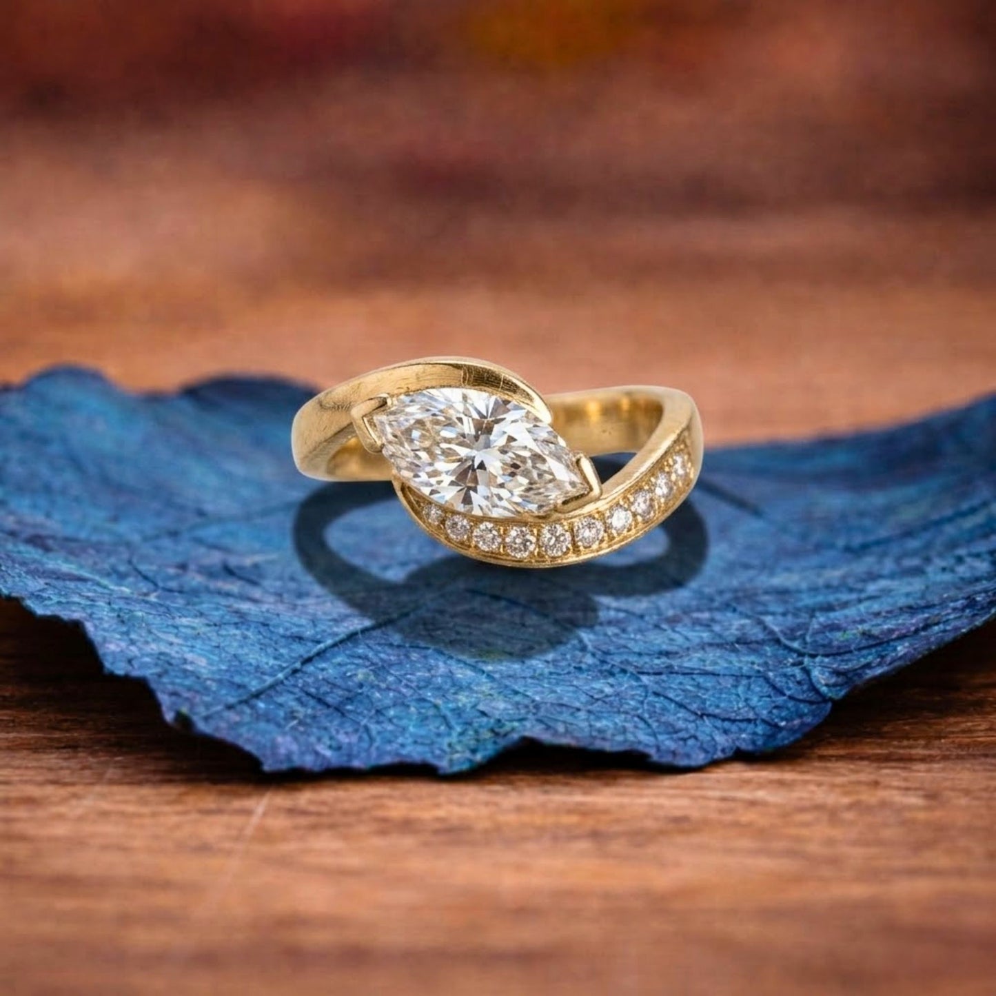 east west marquise lab grown engagement ring v prong wedding ring