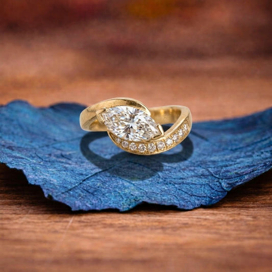 East West Marquise Lab Grown Engagement Ring V Prong Wedding Ring