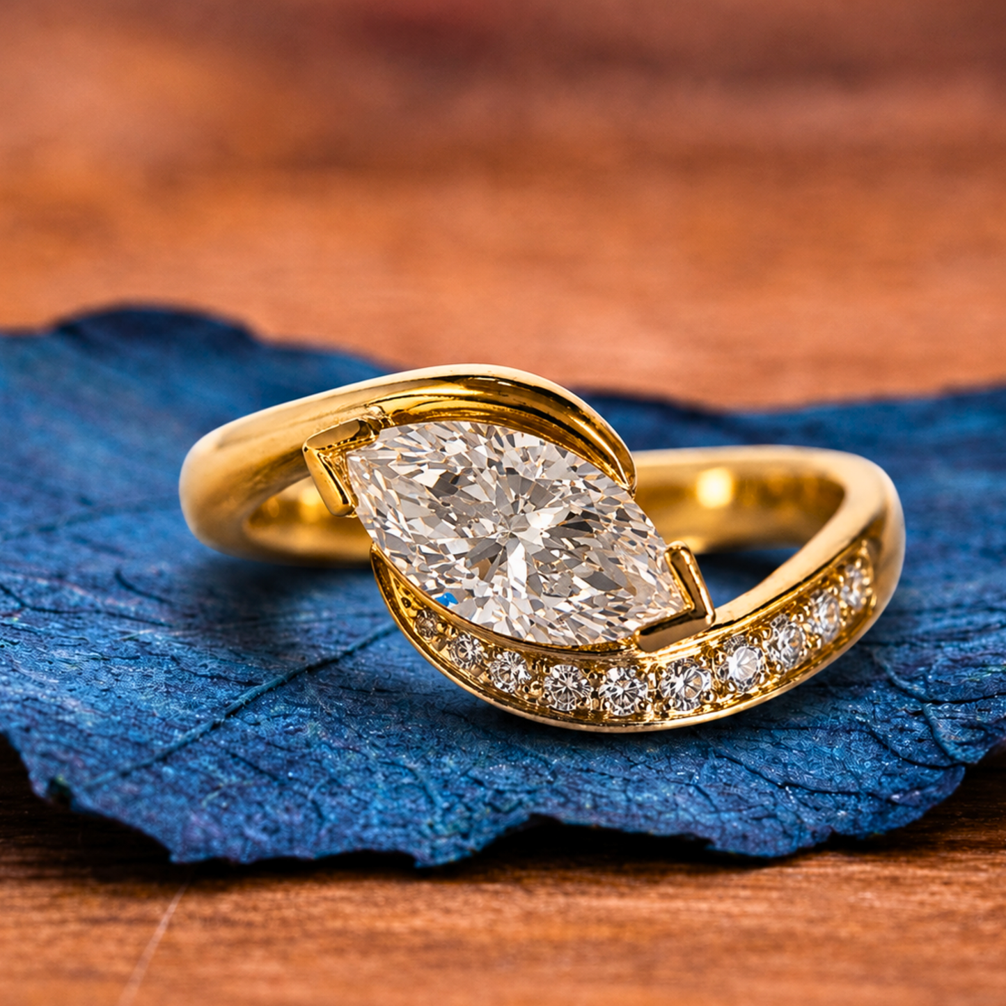 east west marquise lab grown engagement ring v prong wedding ring
