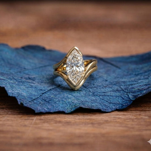 Marquise Lab Grown Engagement Ring Set Unique Style Wedding Bridal Set