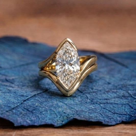 Marquise Lab Grown Engagement Ring Set Unique Style Wedding Bridal Set