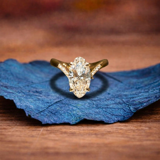 Oval Cut Moissanite Engagement Ring Curve Band Solid Gold Wedding Ring