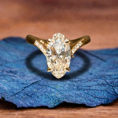 Oval Cut Lab Grown Engagement Ring Curve Band Solid Gold Wedding Ring