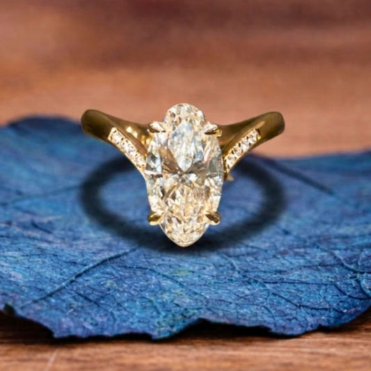 Oval Cut Moissanite Engagement Ring Curve Band Solid Gold Wedding Ring