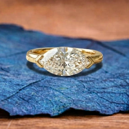 Marquise East West Moissanite Engagement Ring V Prong Wedding Ring