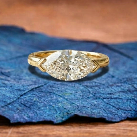 Marquise East West Lab Grown Engagement Ring V Prong Wedding Ring