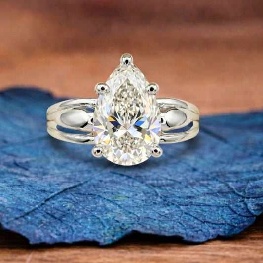 Pear Cut Lab Grown Engagement Ring White Gold Solitaire Wedding Ring