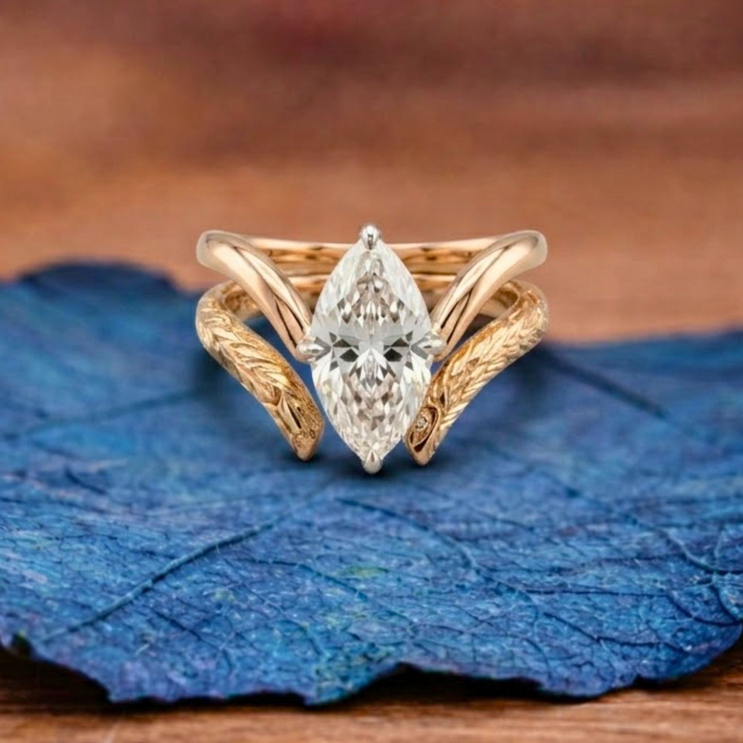 marquise moissanite engagement ring set gold wedding bridal set