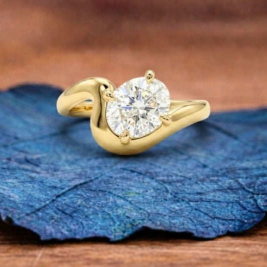 Oval Curve Band Moissanite Engagement Ring East West Solitaire Gold Wedding Ring
