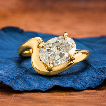Oval Curve Band Moissanite Engagement Ring East West Solitaire Gold Wedding Ring