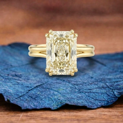 Criss Cut Moissanite Engagement Ring Double Claw Prong Gold Wedding Ring