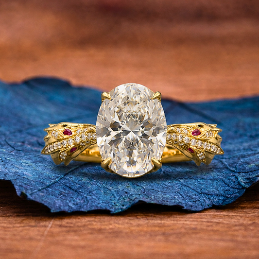Oval Lab Grown Engagement Ring Snak Vintage Inspired Unique Gold Wedding Ring