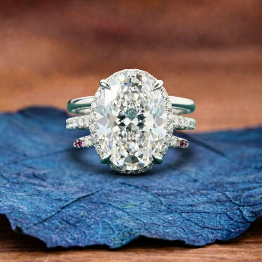 Oval Cut Lab Grown Engagement Ring Unique White Gold Wedding Ring