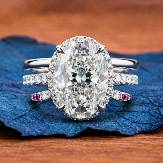 Oval Cut Lab Grown Engagement Ring Unique White Gold Wedding Ring