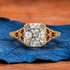 Double Claw Prong  Cushion Vintage Lab Grown Engagement Ring Art deco Gold Wedding Nature Inspired Ring