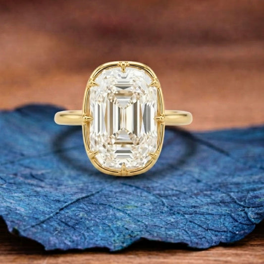 Old Mine Elongated Cushion Lab Grown Engagement Ring Bezel Set Gold Wedding Ring